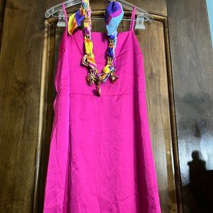 Zara LOVE gold charm chain belt & Bloomingdale's AQUA Satiny Pink Dress Medium